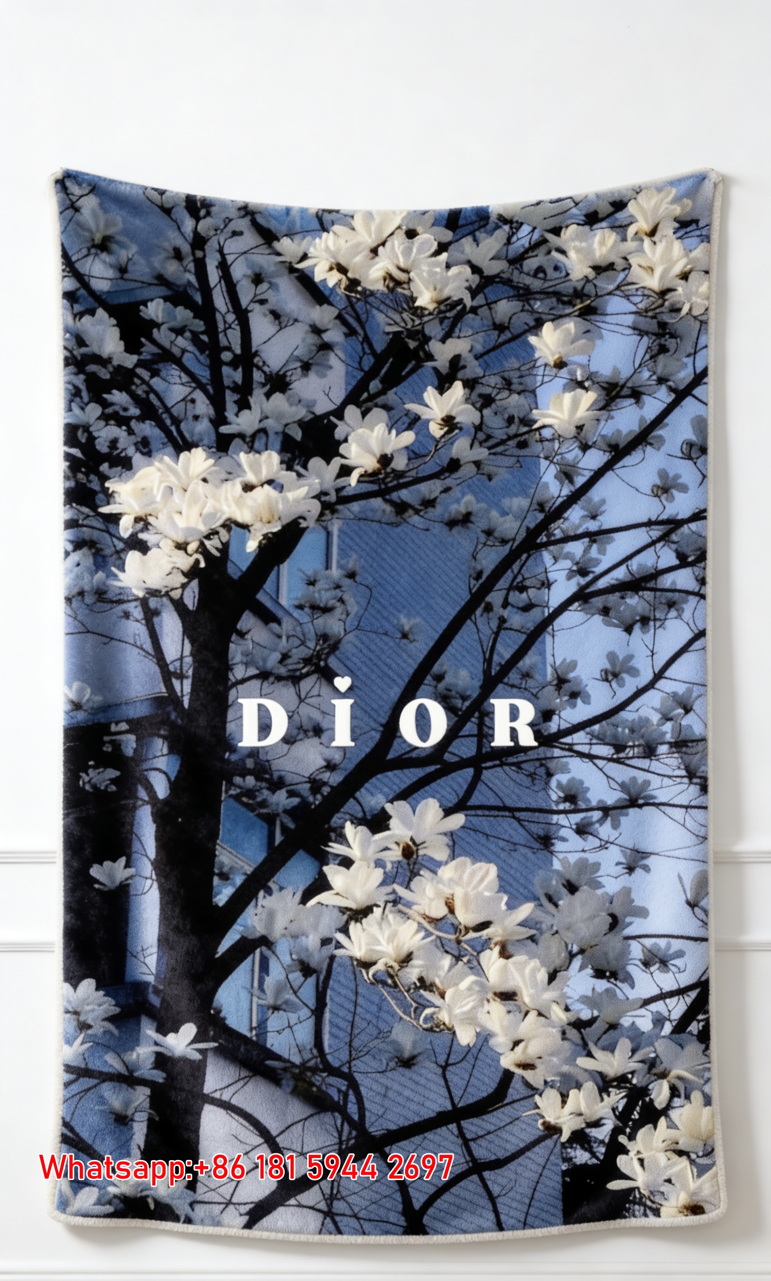 Dior Magnolia Flower Blue Sky Flannel Sofa Throw Blanket D498